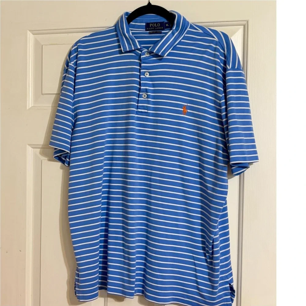Polo Ralph Lauren Polo Shirt Men XL Blue Striped Short Sleeve Pima Soft Touch